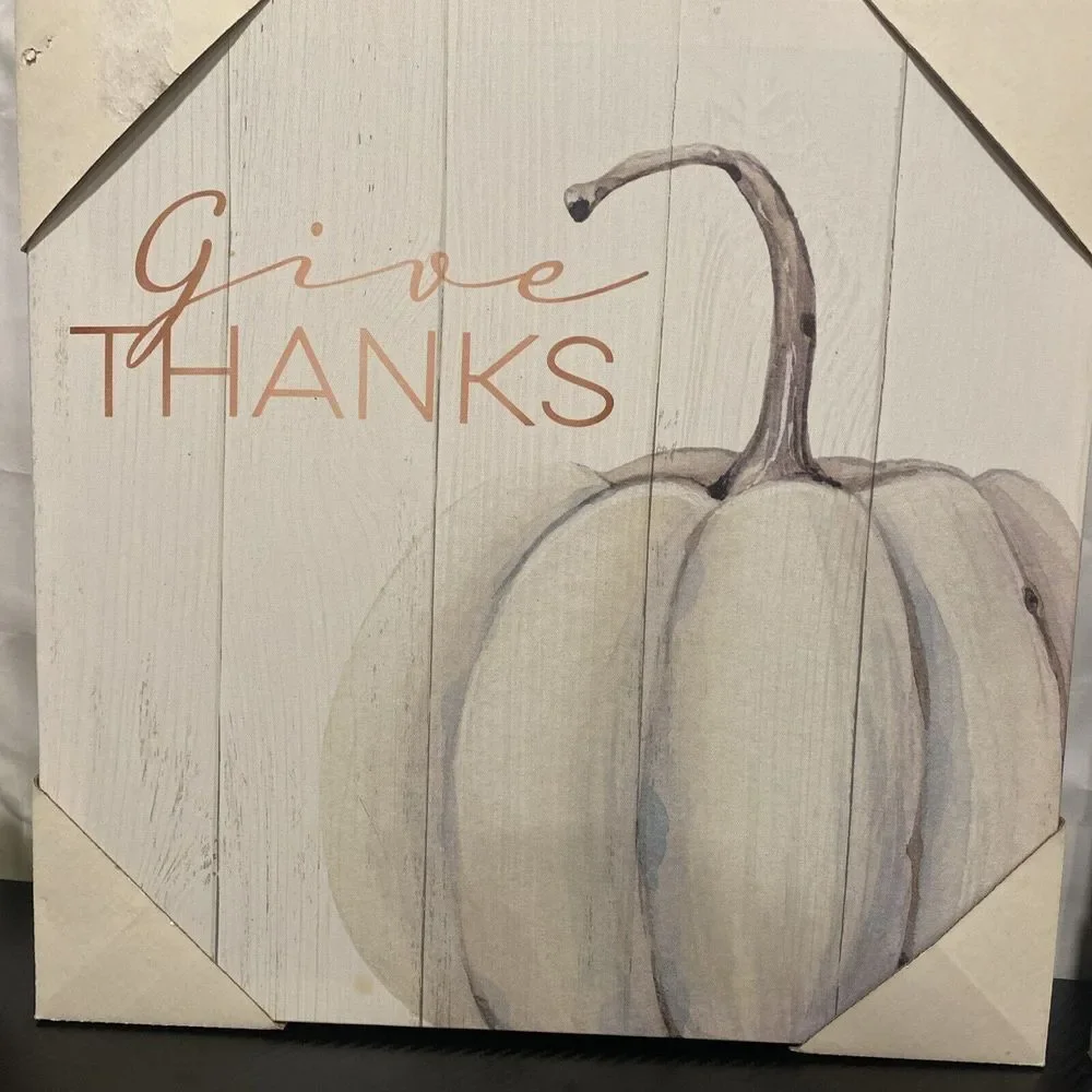 New Farmhouse Give‎ Thanks White Pumpkin PICTURE Wall Hanging
